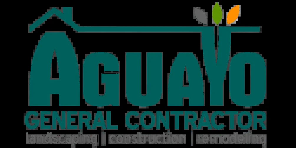 Aguayo General Contractor logo with house and plant icons for landscaping, construction, and remodeling services